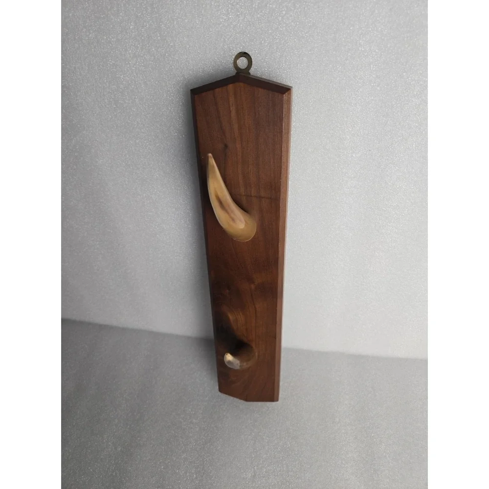 Mid Century Modern Wood Wall Coat Rack 2 Horn Hooks Teak Danish Style Vtg 15
